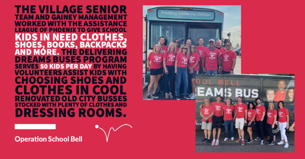 Village Clubs volunteers at DC Ranch stand by DREAMS BUS, set to give clothes and school supplies to local children in need.