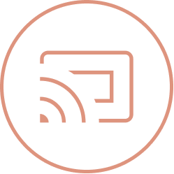 Village Clubs Camelback icon: screen with Wi-Fi signal in a red circle, symbolizing wireless streaming at event facilities.